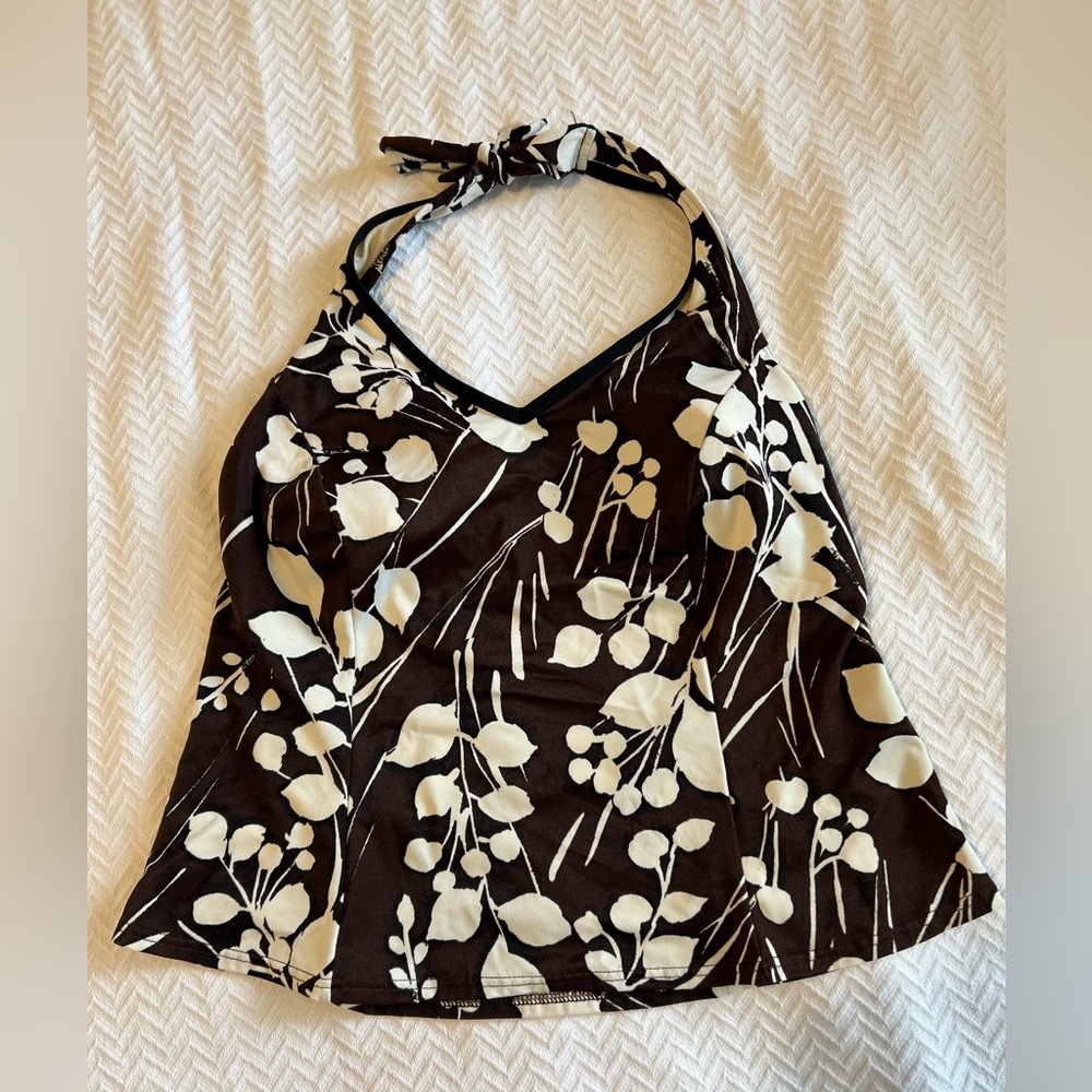 It figures! Vintage 90s Tankini halter swim top size 14W brown/cream